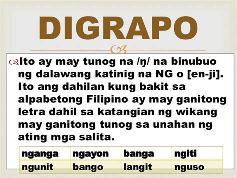 halimbawa ng digrapo|DIGRAPO (Tagalog).